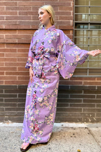 Kimono Robe - Cherry Blossoms with Geisha on purple
