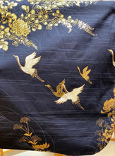 Load image into Gallery viewer, Kimono Sleeve Robe - cranes with gold flowers on navy
