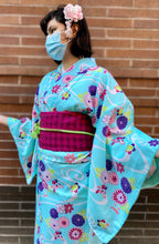 Load image into Gallery viewer, Yukata - Florals on Aquamarine
