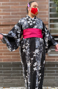 Kimono Sleeve Robe - Cherry Blossoms at Midnight black