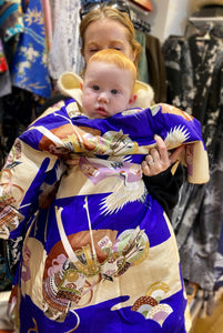 Children's Padded Kimono - royal blue prosperous patterns