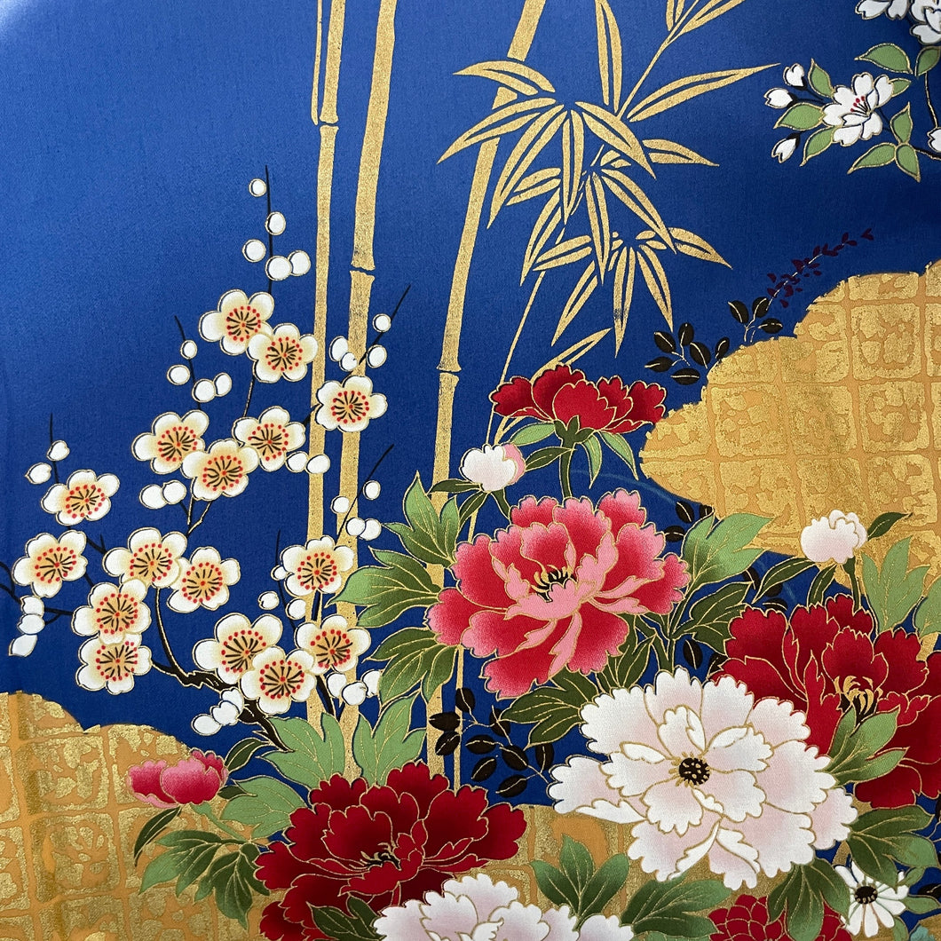 Cotton Kimono - gold/cobalt blue bamboo and florals