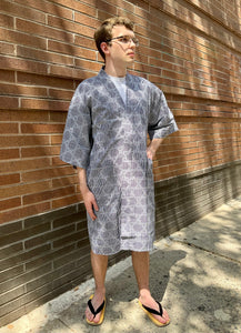 Kimono Robe - short - white/navy bamboo stems