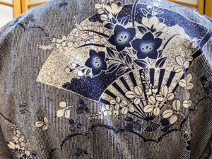 Kimono Robe - short - fans & flowers in blue/white