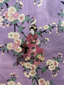 Kimono Robe - Cherry Blossoms with Geisha on purple