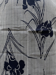 Kimono Robe - Irises on Pinstripes blue/white