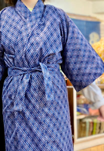 Flannel Kimono Robe - blue tartans