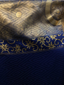 Furisode Kimono - gold tapestry on cobalt blue
