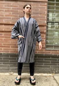 Kimono Robe - 3D geometric patterns navy/white