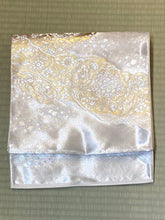 Load image into Gallery viewer, Fukuro Obi - floral clouds in silver/gold
