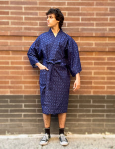 Kimono Robe -  Indigo Blue Diamonds - Short