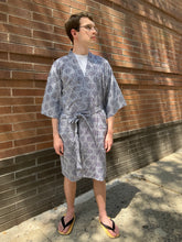 Load image into Gallery viewer, Kimono Robe - short - white/navy bamboo stems
