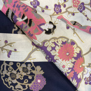 Cotton Kimono Robe - short - florals/snowflakes and bold stripes