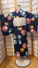 Load image into Gallery viewer, Traditional Yukata - colorful bubbles on natural indigo
