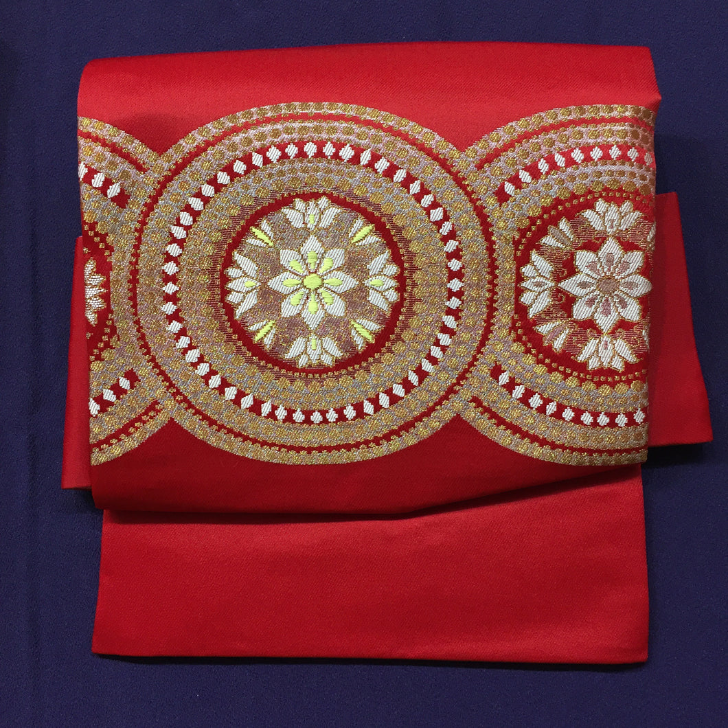 Ready-Made Lady's Obi - red/gold medallion