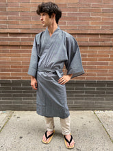 Load image into Gallery viewer, Kimono Robe - navy/white pinstripes
