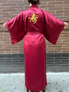 Satin Kimono Robe - vermillion/golden fortune - long