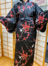 Load image into Gallery viewer, Kimono Robe - red cherry blossoms on black
