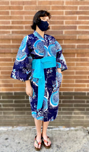 Kimono Robe - Navy/Aqua Chrysanthemum