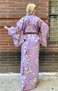 Kimono Robe - Cherry Blossoms with Geisha on purple